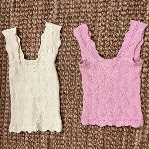Free People Cream and Pink Textured Women's Tops one size fits most